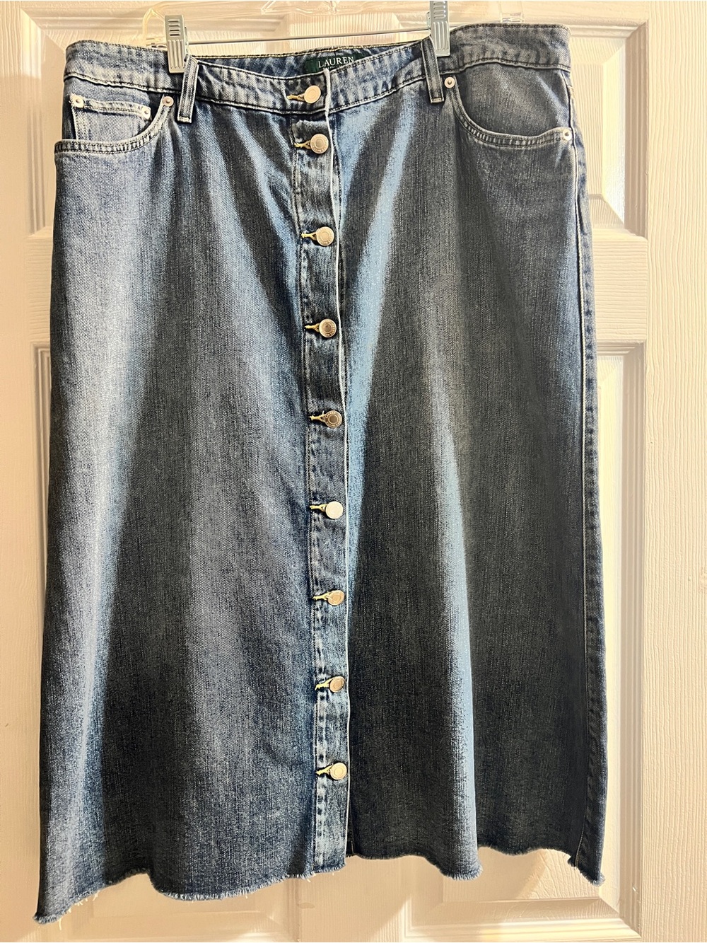 Ralph Lauren Two-Tone Button-Front Midi Denim Skirt